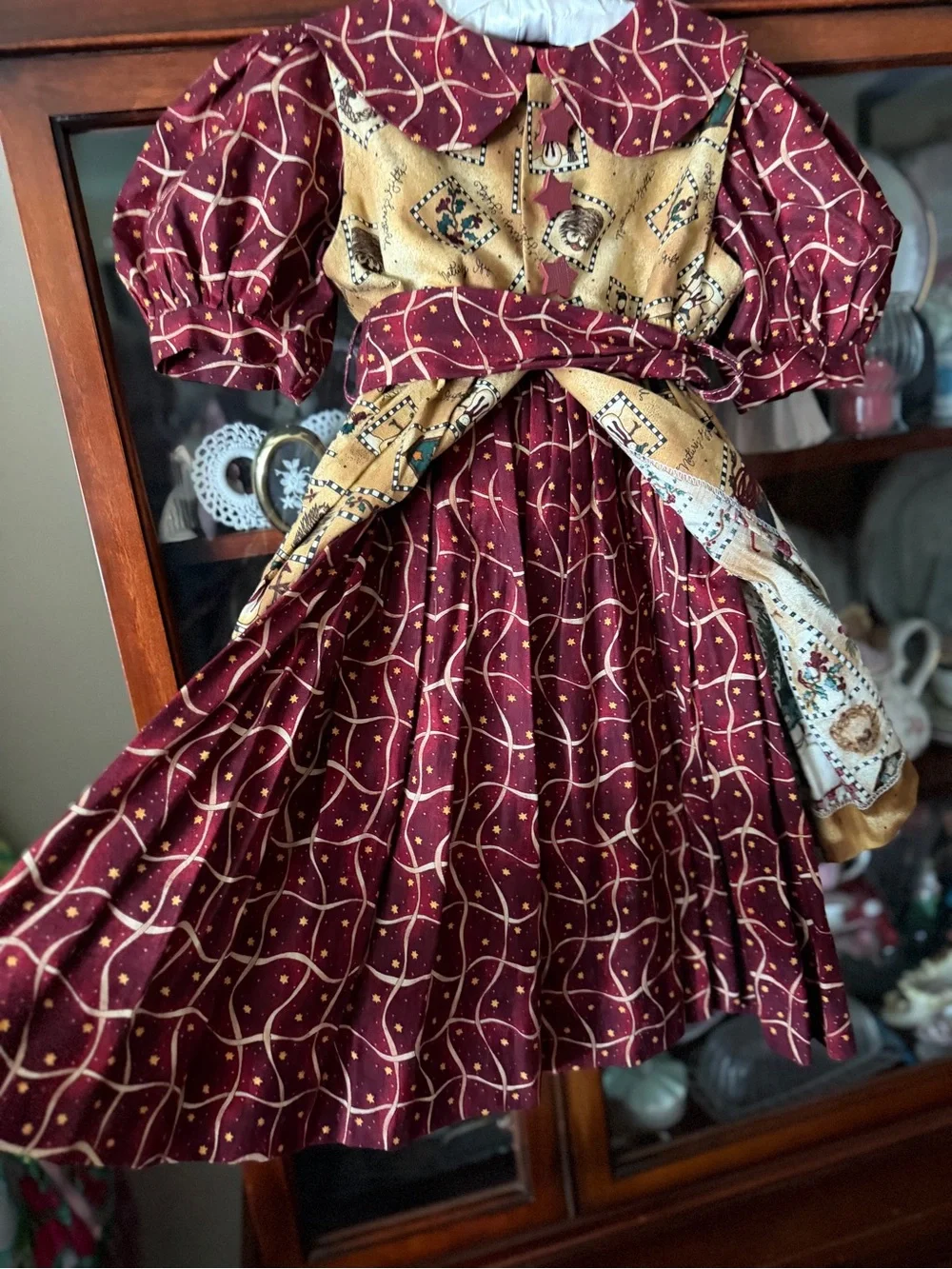 Girls' Handmade Christmas Holiday Print Apron dress